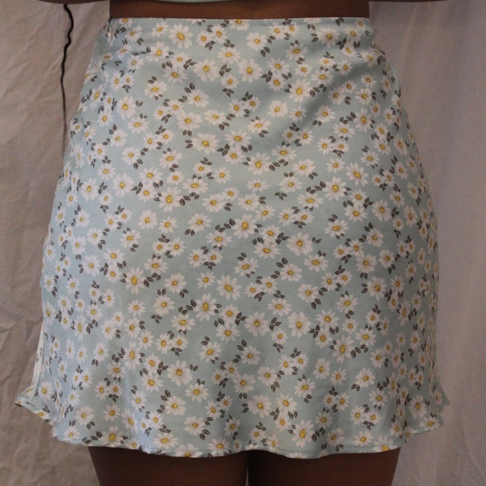 Mint Green Floral Print Silk Skirt